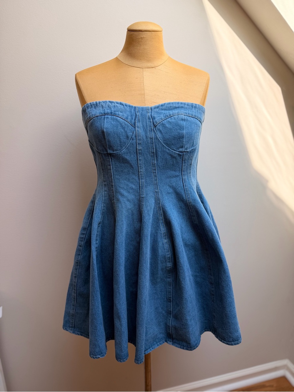 NWT Blue Blush She be Surfin’ Strapless Denim Corset Dress - Blue